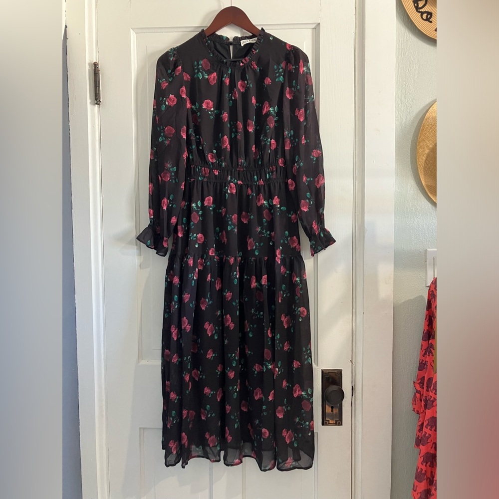 Sale! Grace Karin Chiffon Rose Print Maxi Dress - Picture 2 of 4